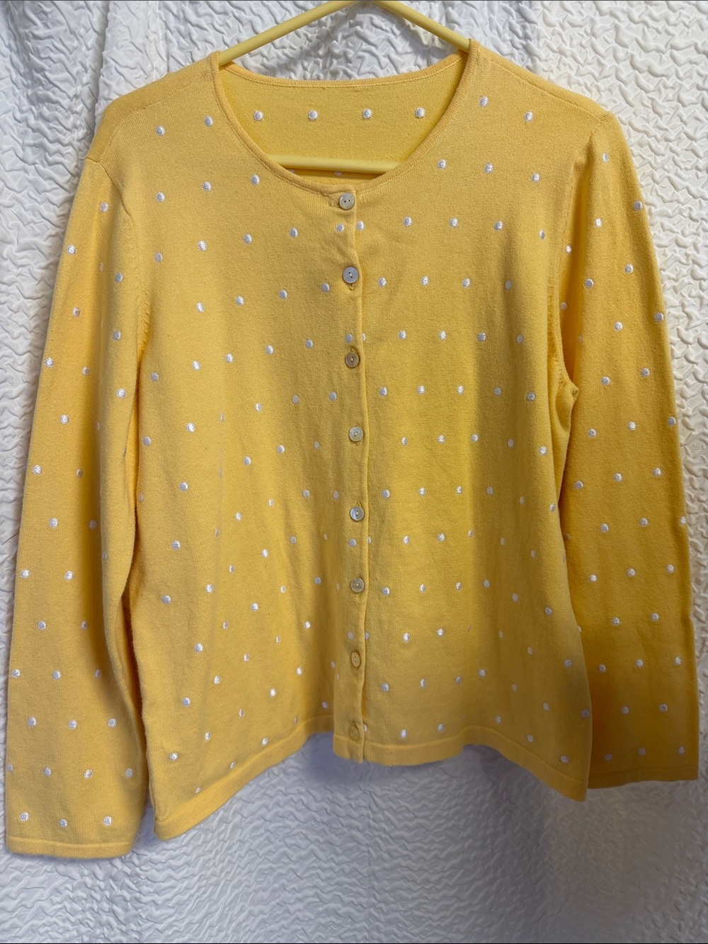 Vintage Style Yellow Polka Dot Embroidered Knit Cardigan Sweater L/Roomy Medium